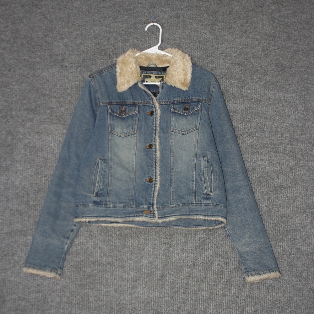Miss Betsy Jacket Womens‎ M Blue Denim Sherpa Collar Trucker Cotton Blend